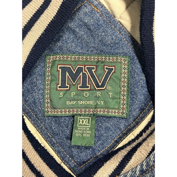 Vtg MV Sport Denim Varsity Jacket XXL Quilt Lined Bomber 90s Made in Hong Kong - Picture 7 of 13